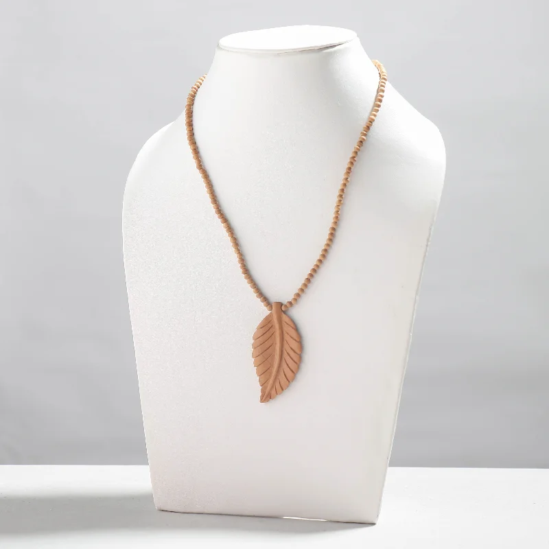 The Ultimate Jewelry Sale – Exclusive Styles At Great Prices Leaf - Fine Hand Carved Kadam Wooden Pendant Necklace