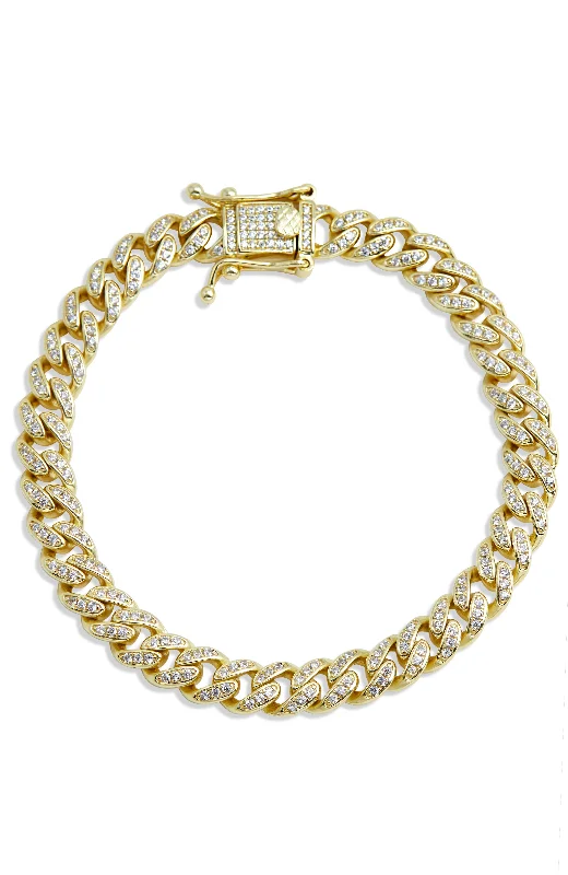 7.5" 18K Gold Pl. Cuban Link CZ Br.