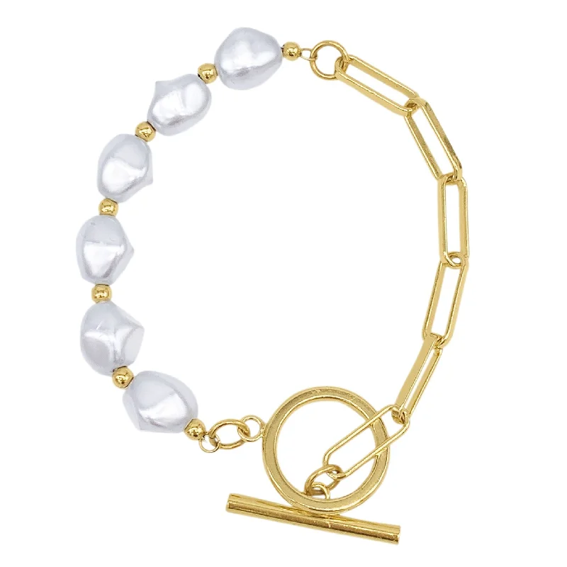 Adornia Chain Toggle Pearl Bracelet