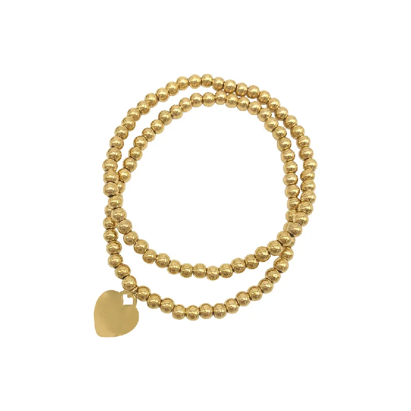 Adornia Set of Ball Bracelet - One Plain and One with Heart - gold