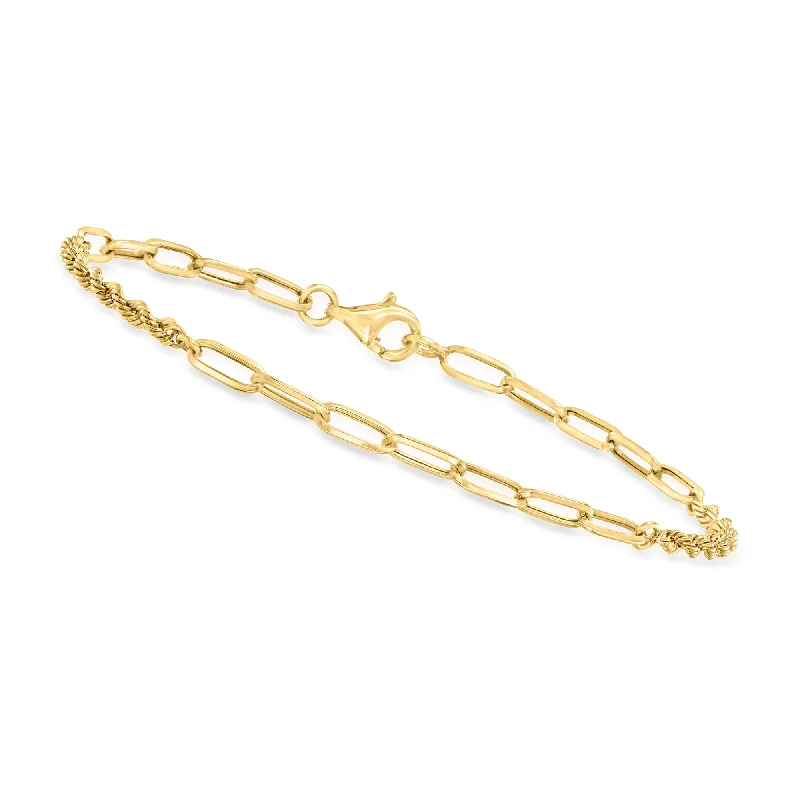 Canaria 3mm 10kt Yellow Gold Alternating Paper Clip Link and Rope Chain Bracelet