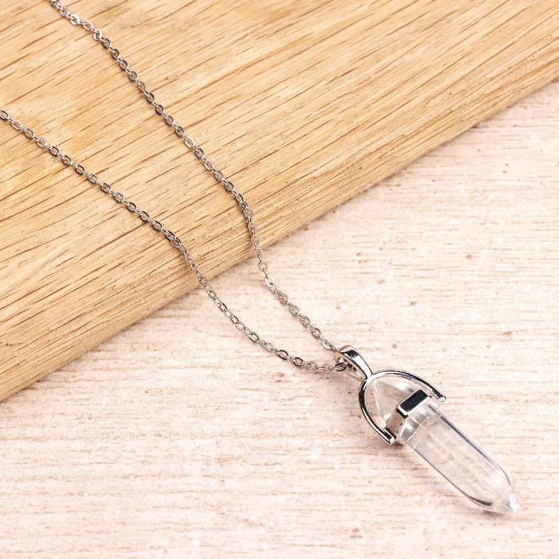 Elegant Rose Gold Jewelry For A Stylish Touch Silver Plated Necklace - Clear Quartz Pendant