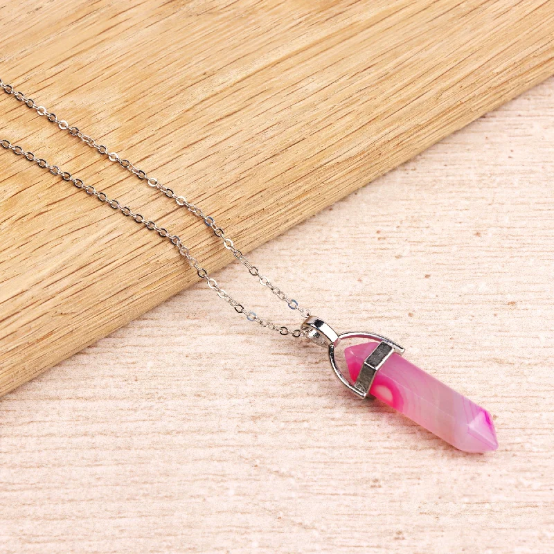 Fashion-Forward Geometric Jewelry For Contemporary Style Silver Plated Necklace - Pink Agate Pendant