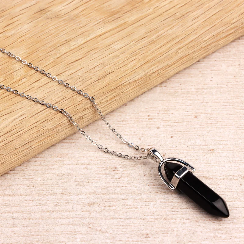 Waterproof Stainless Steel Jewelry For Lasting Beauty Silver Plated Necklace - Obsidian Pendant