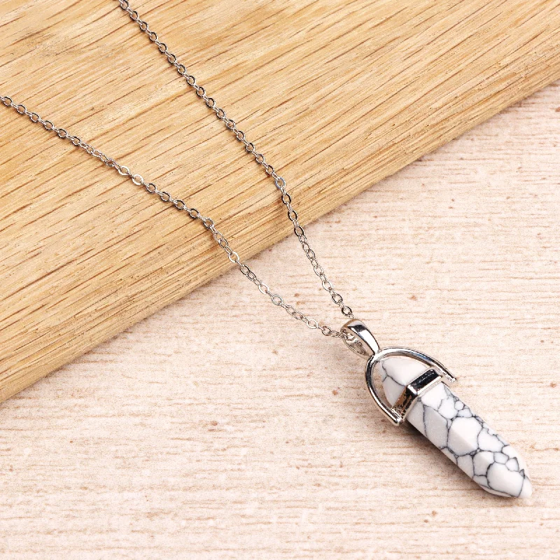 Luxury Jewelry Now At Special Promotional Rates Silver Plated Necklace - White Turquoise Pendant