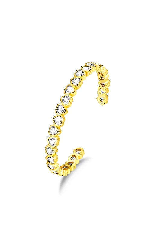 Gold Heart Shaped White Clear Zirconia Bangle Bracelet