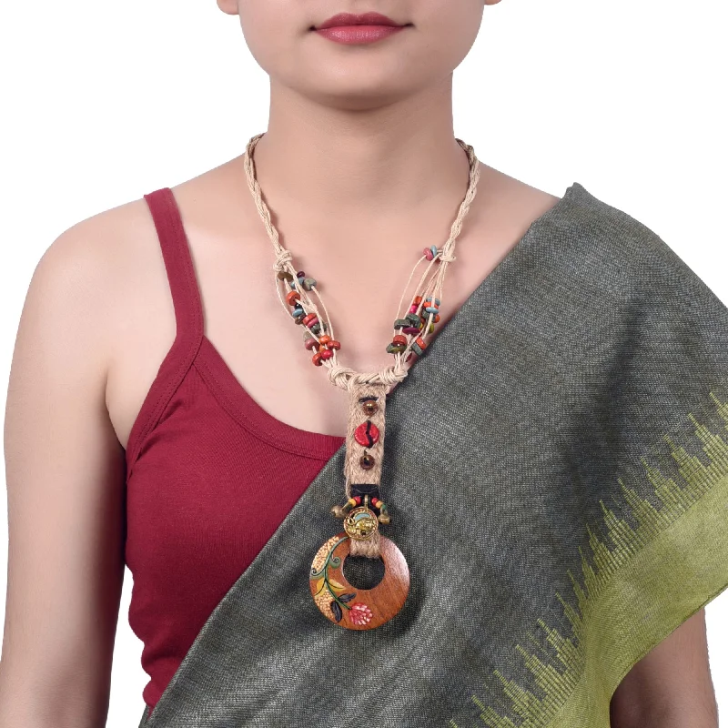 Grab Your Dream Jewelry At The Lowest Prices Natural Beauty: Round Pendant Handcrafted Jute Necklace