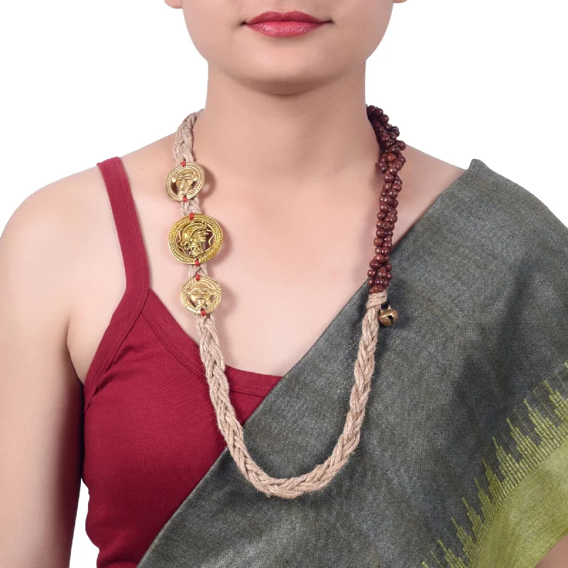 Personalized Jewelry At Special Discount Rates Boho Chic: Handcrafted Jute Necklace with Brass Figures