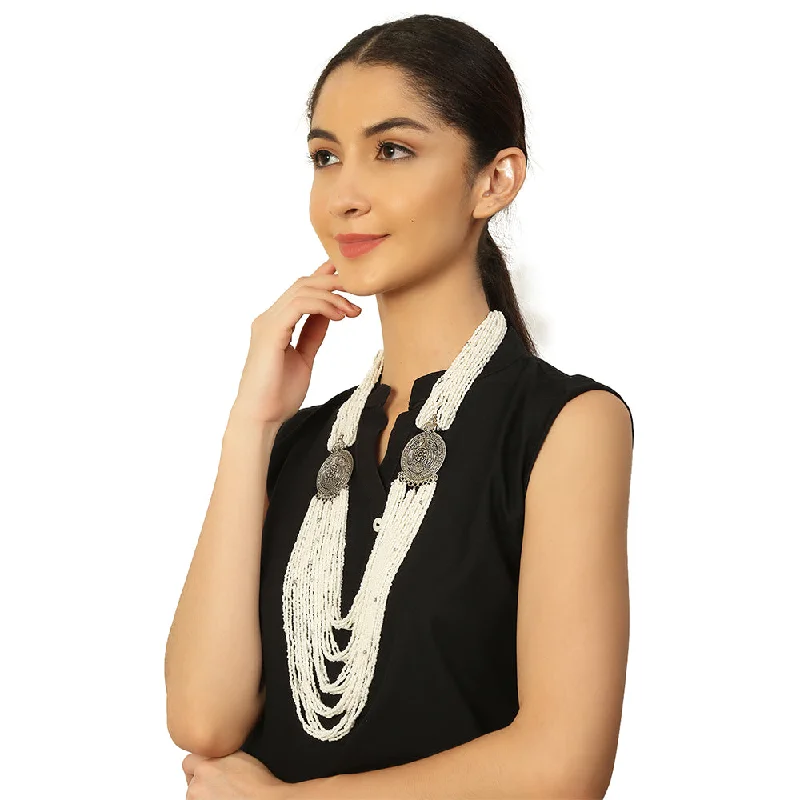 The Perfect Jewelry Piece At The Perfect Price Handcrafted White & Silver Beads Necklace by Bamboo Tree Jewels