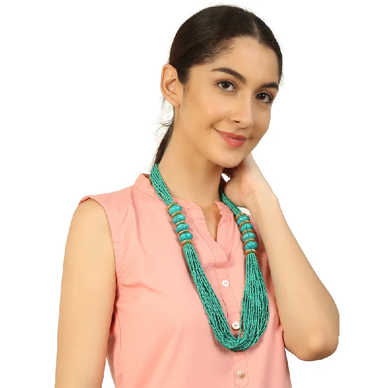 Luxury Jewelry At Unbeatable Discounts Handcrafted Turquoise & Golden Beads Necklace by Bamboo Tree Jewels
