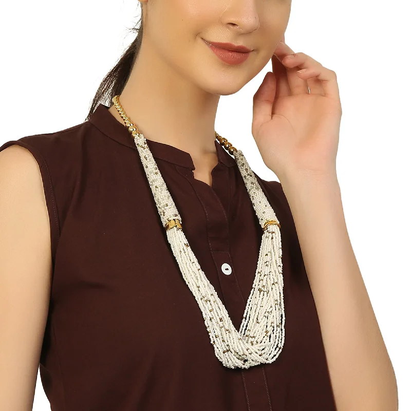 Waterproof Stainless Steel Jewelry For Lasting Beauty White Golden Long Beaded Handcrafted Necklace by Bamboo Tree Jewels