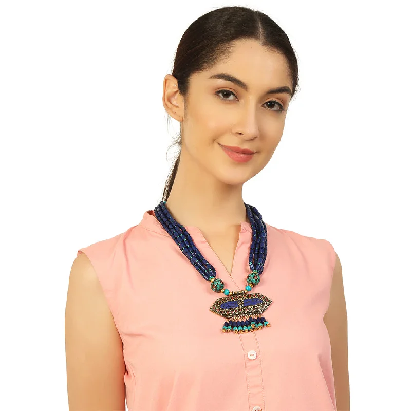 Premium Jewelry Now Available At Special Discounts Handcrafted Blue & Golden Tone Beads Necklace by Bamboo Tree Jewels