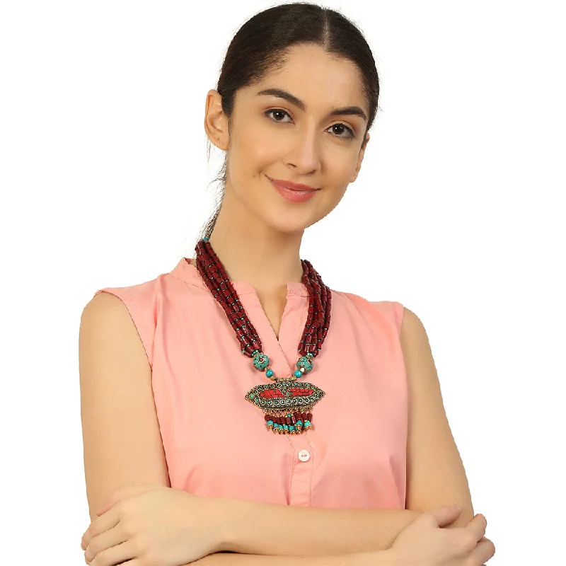 Affordable Glamour – Premium Jewelry At Special Prices Handcrafted Maroon & Turquoise Beads Necklace by Bamboo Tree Jewels
