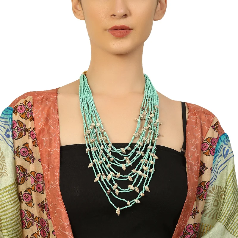 Personalized Engraved Jewelry For Meaningful Gifts Green White Long Beaded Handcrafted Necklace by Bamboo Tree Jewels