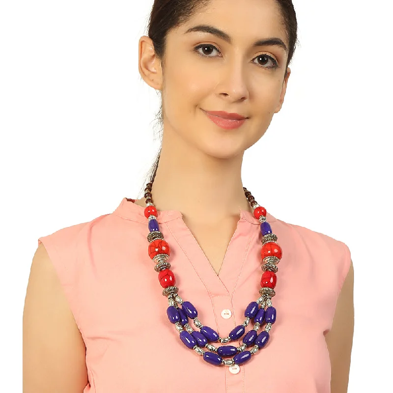 Get The Best Deals On Timeless Jewelry Pieces Handcrafted Blue & Red Beads Necklace by Bamboo Tree Jewels