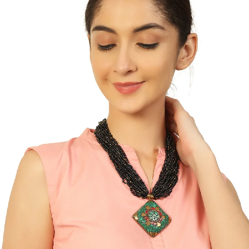 Elegant Jewelry, Exclusive Prices – Shop Now Handcrafted Black Beads Pendant Necklace by Bamboo Tree Jewels