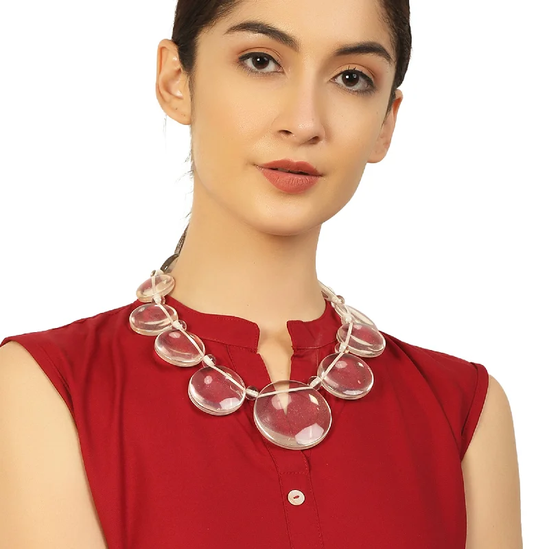 Luxury Handcrafted Jewelry For Elegant Looks Resin White Transparent Handcrafted Beaded Necklace by Bamboo Tree Jewels