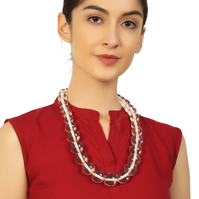 Affordable Glamour – Must-Have Jewelry At Special Rates Resin White Transparent Beaded Handcrafted Necklace by Bamboo Tree Jewels
