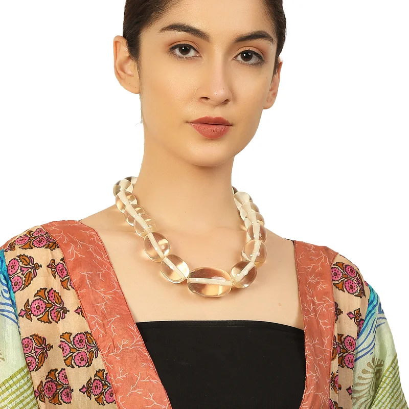 Shop Dazzling Rings, Earrings, And More At Special Discounts Resin White Transparent Beaded Handcrafted Necklace by Bamboo Tree Jewels