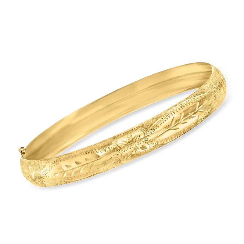 Ross-Simons 14kt Yellow Gold Floral Etched Bangle Bracelet