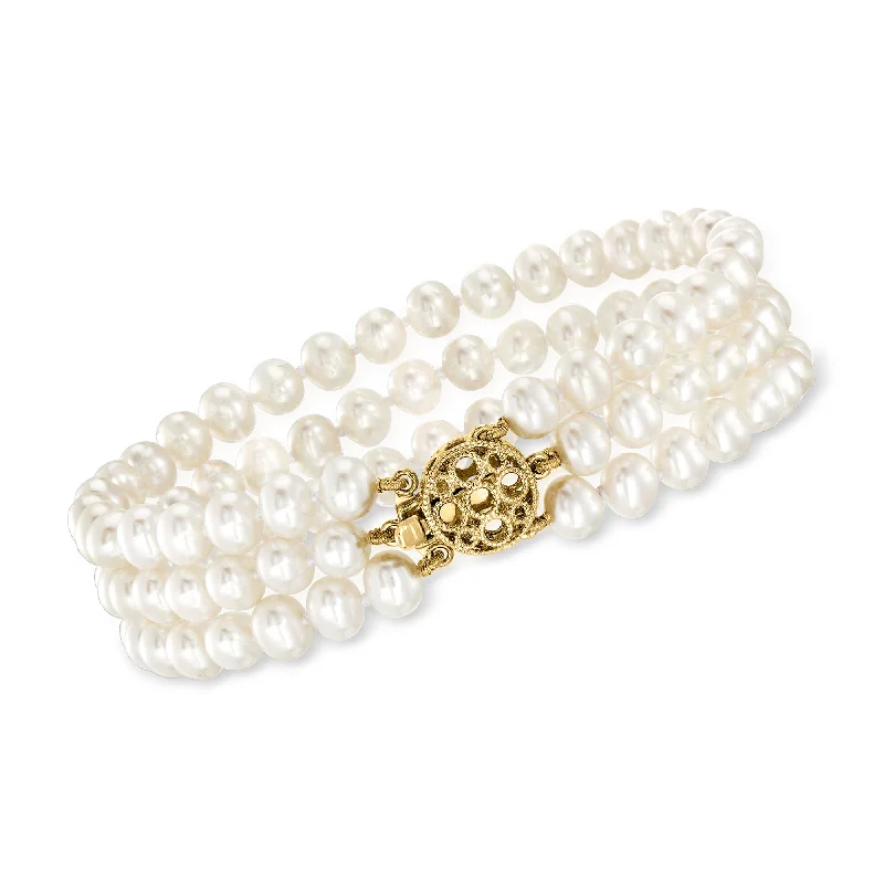 Ross-Simons 5-5.5mm Cultured Pearl Bracelet With 14kt Yellow Gold Clasp