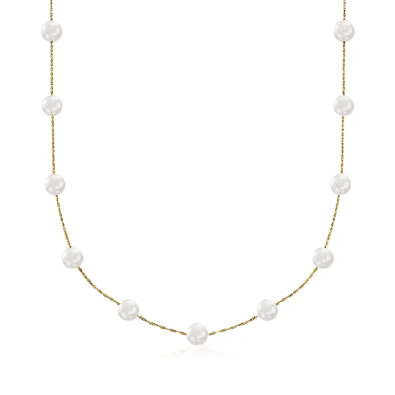 Exclusive Jewelry Sale Event – Shop Now Ross-Simons 6-6.5mm Cultured Pearl Station Necklace in 14kt Yellow Gold