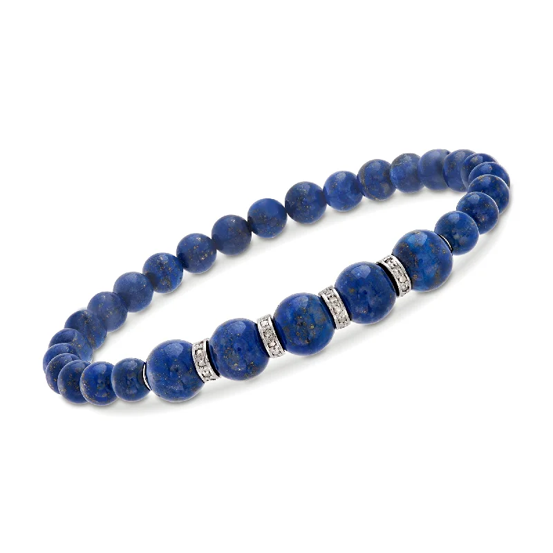 Ross-Simons 6-8mm Lapis Bead Stretch Bracelet With . Diamonds in Sterling Silver