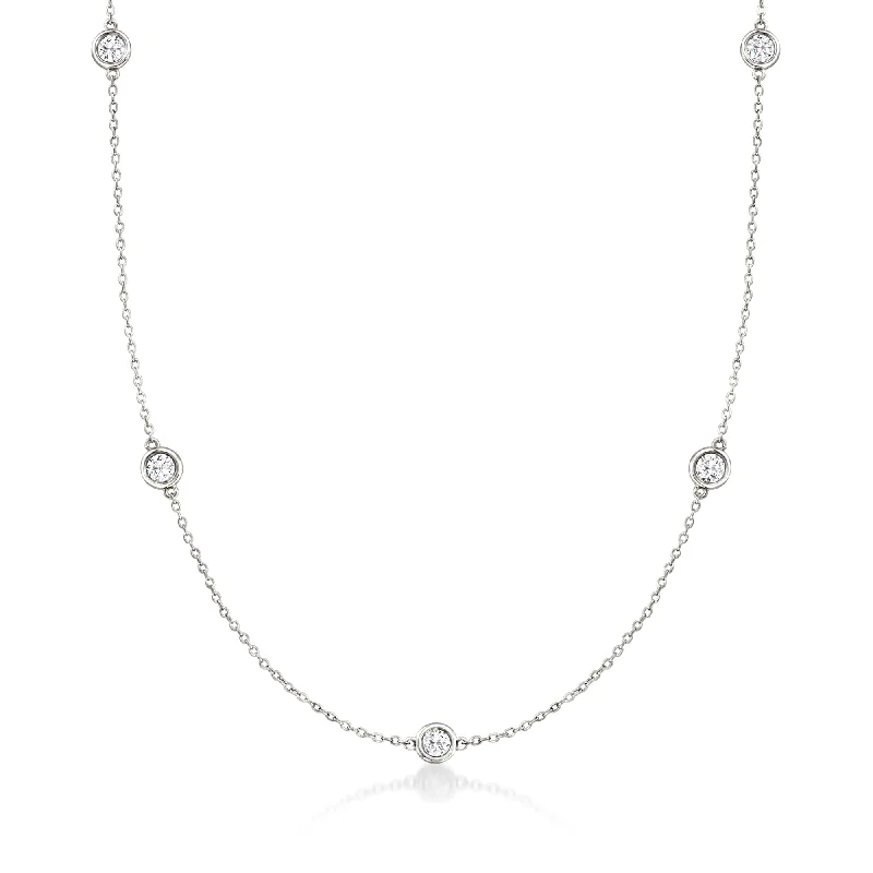 Ross-Simons Bezel-Set Diamond Station Necklace in 14kt White Gold