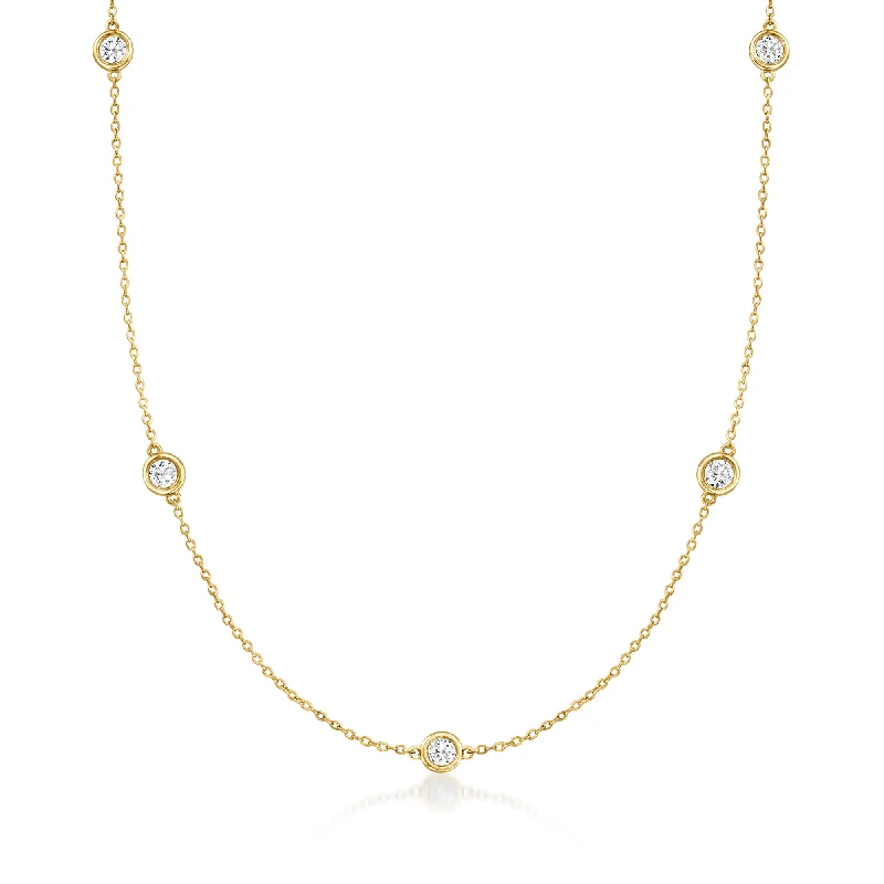 Ross-Simons Bezel-Set Diamond Station Necklace in 14kt Yellow Gold