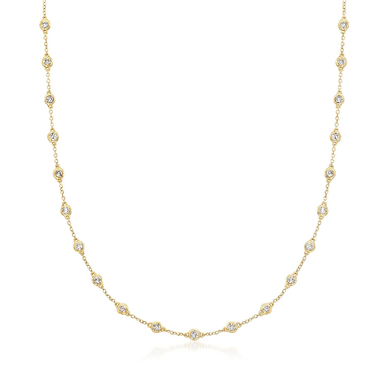 Ross-Simons Bezel-Set Diamond Station Necklace in 14kt Yellow Gold