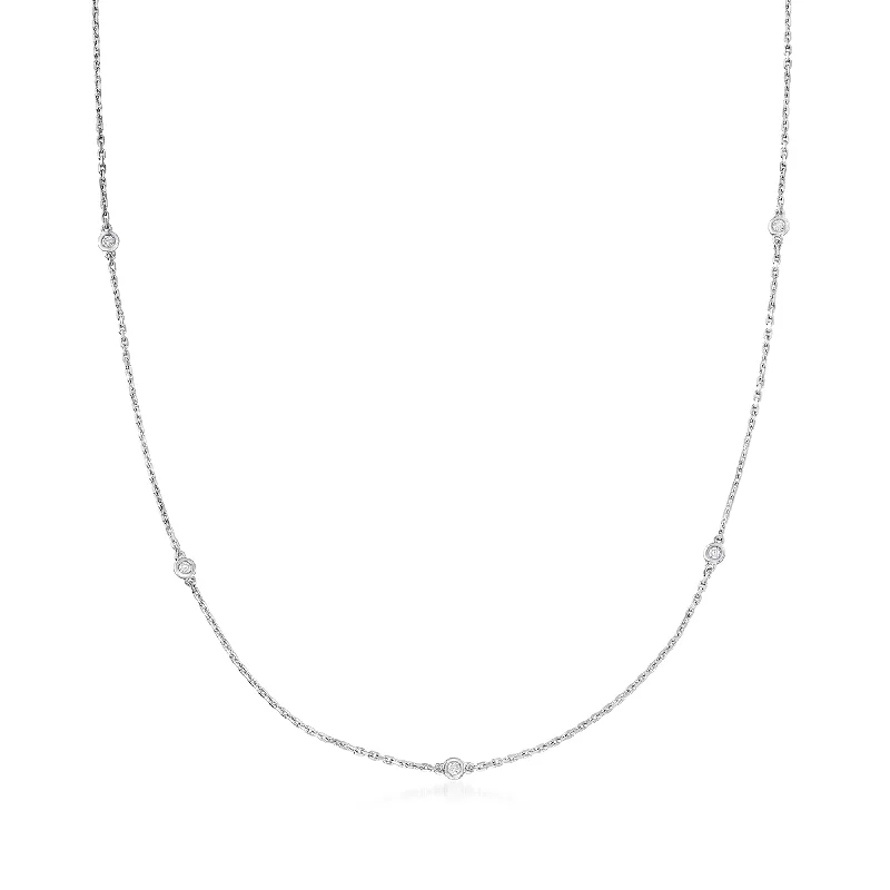 Ross-Simons Bezel-Set Diamond Station Necklace in Sterling Silver