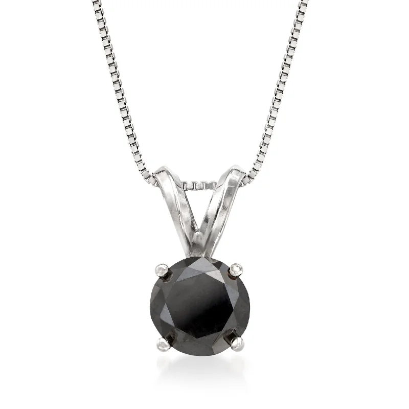 Ross-Simons Black Diamond Solitaire Necklace in 14kt White Gold