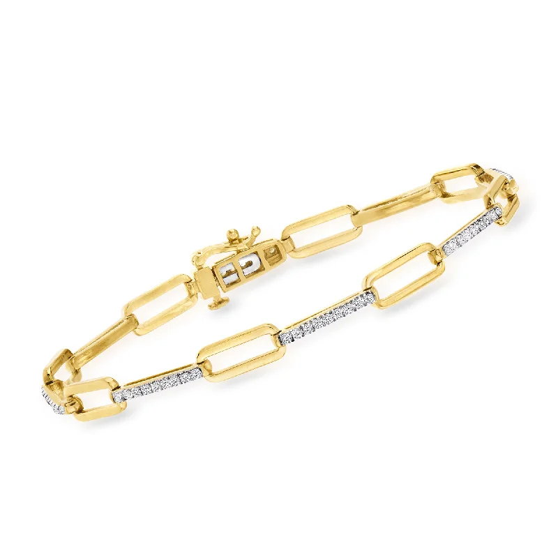 Ross-Simons Diamond Paper Clip Link Bracelet in 18kt Gold Over Sterling