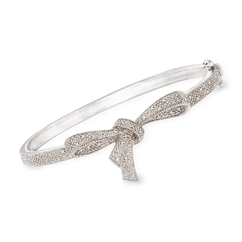 Ross-Simons Diamond Bow Bangle Bracelet in Sterling Silver