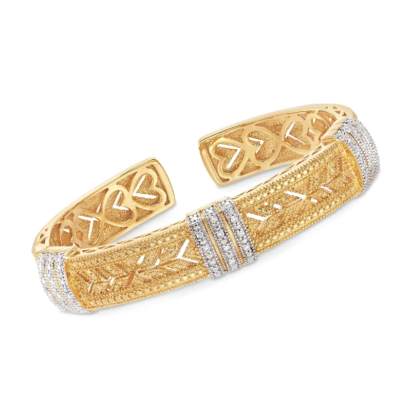 Ross-Simons Diamond Cuff Bracelet in Sterling Silver and 18kt Yellow Gold Over Sterling