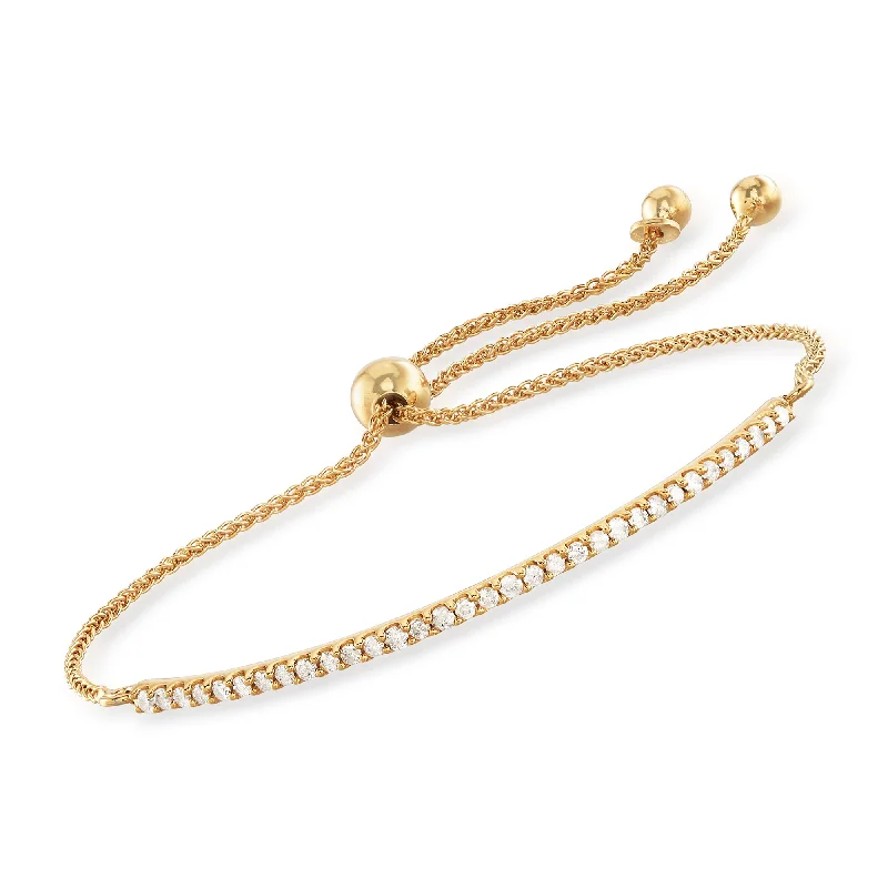 Ross-Simons Diamond Curved Bar Bolo Bracelet in 18kt Gold Over Sterling