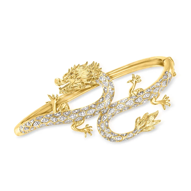 Ross-Simons Diamond Dragon Bangle Bracelet in 18kt Gold Over Sterling