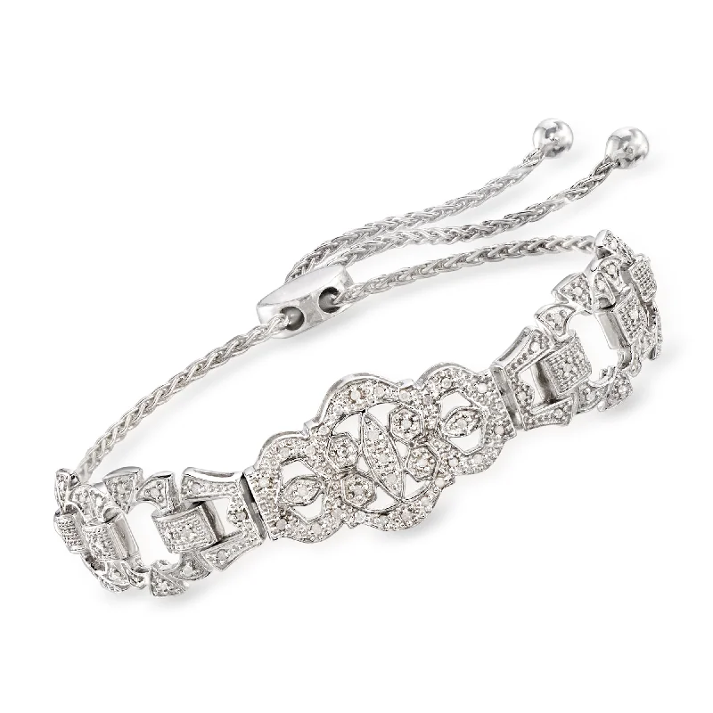 Ross-Simons Diamond Openwork Bolo Bracelet in Sterling Silver