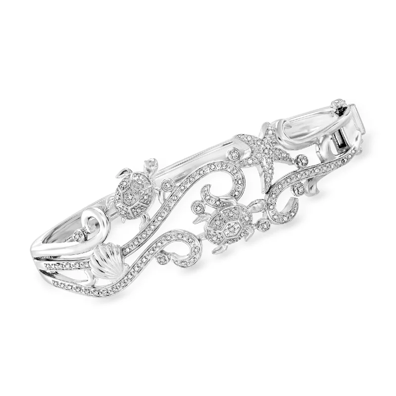 Ross-Simons Diamond Sea Life Bangle Bracelet in Sterling Silver