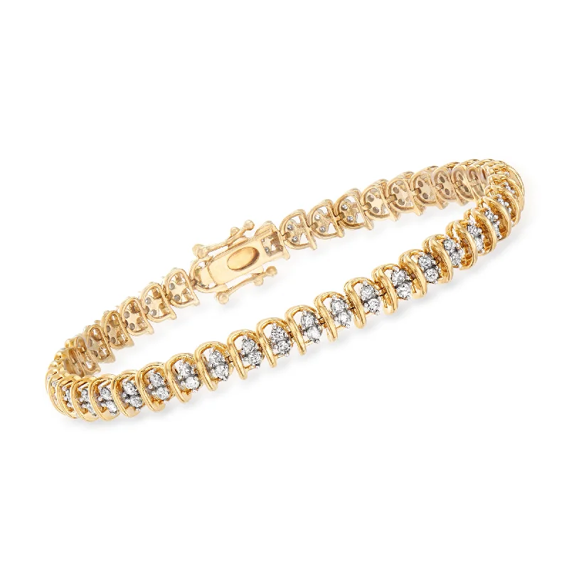 Ross-Simons Diamond Swirl-Link Tennis Bracelet in 18kt Gold Over Sterling