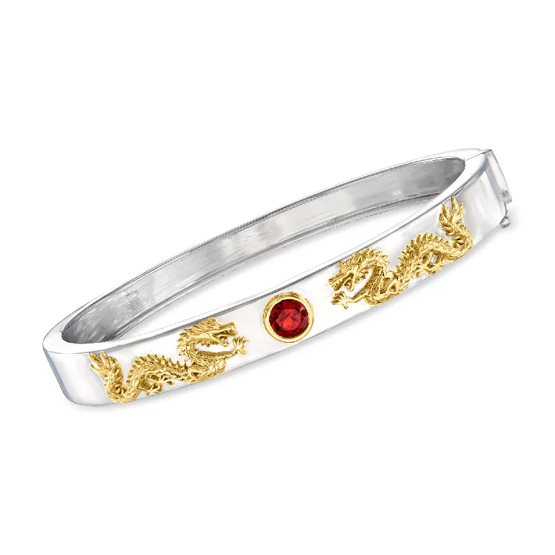 Ross-Simons Garnet Dragon Bangle Bracelet in 2-Tone Sterling Silver