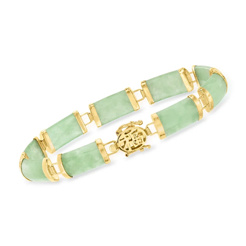 Ross-Simons Green Jade Bracelet in 14kt Yellow Gold