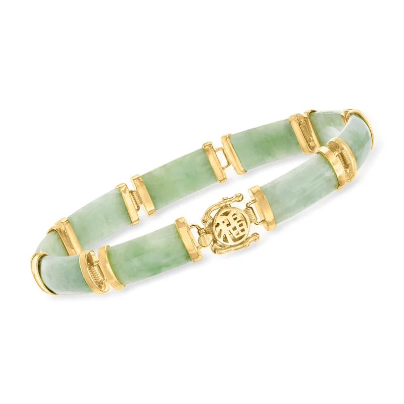 Ross-Simons Green Jade "Good Fortune" Bracelet in 18kt Gold Over Sterling