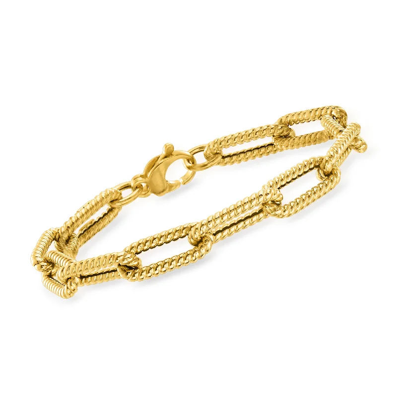 Ross-Simons Italian 14kt Yellow Gold Textured Paper Clip Link Bracelet