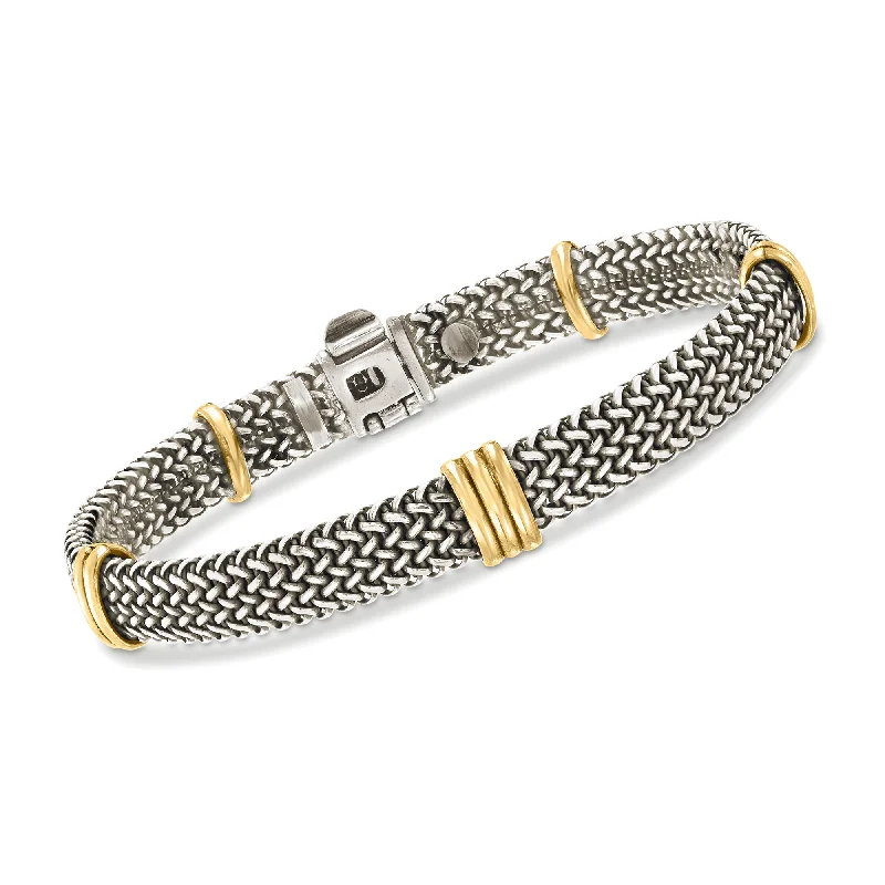 Ross-Simons Italian Sterling Silver and 18kt Bonded Gold Woven Bracelet