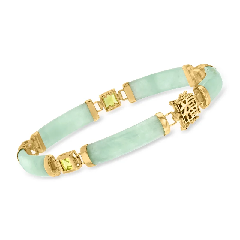 Ross-Simons Jade "Bless" Bracelet With Peridot in 18kt Gold Over Sterling