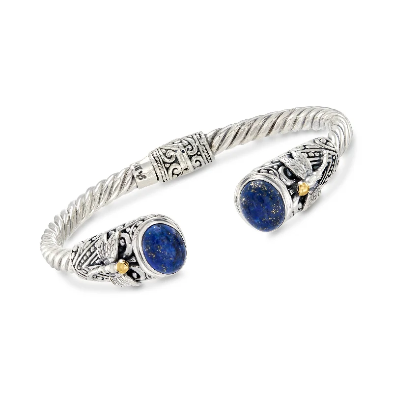 Ross-Simons Lapis Bali-Style Dragonfly Cuff Bracelet in Sterling Silver and 18kt Yellow Gold