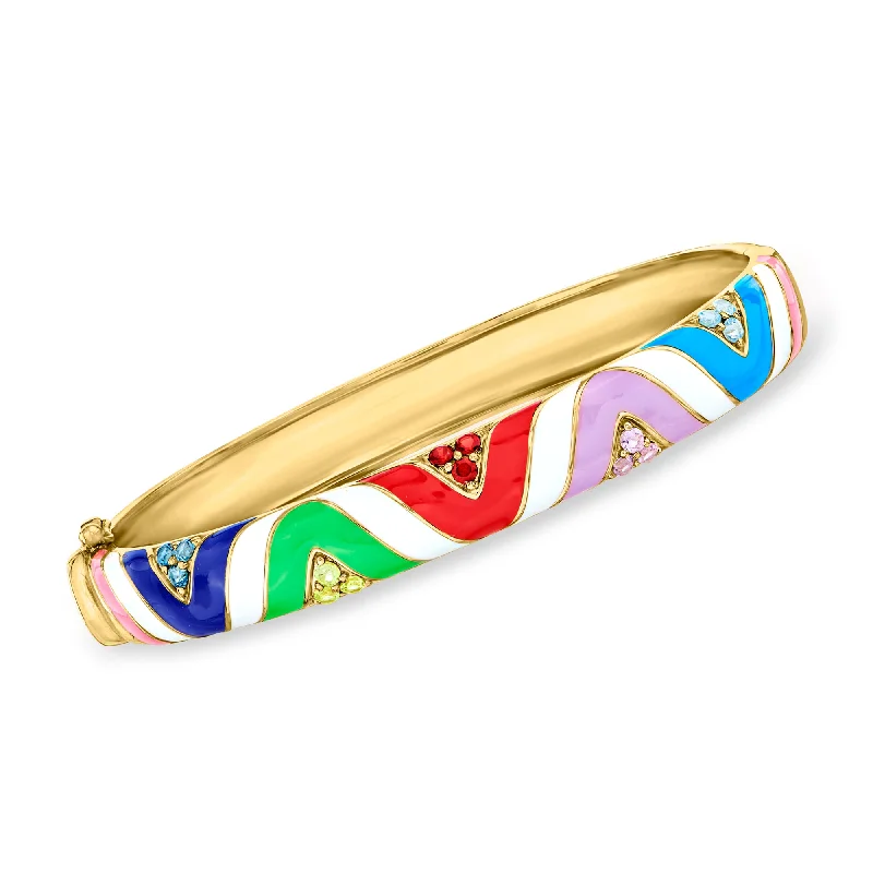 Ross-Simons Multi-Gemstone and Multicolored Enamel Bangle Bracelet in 18kt Gold Over Sterling