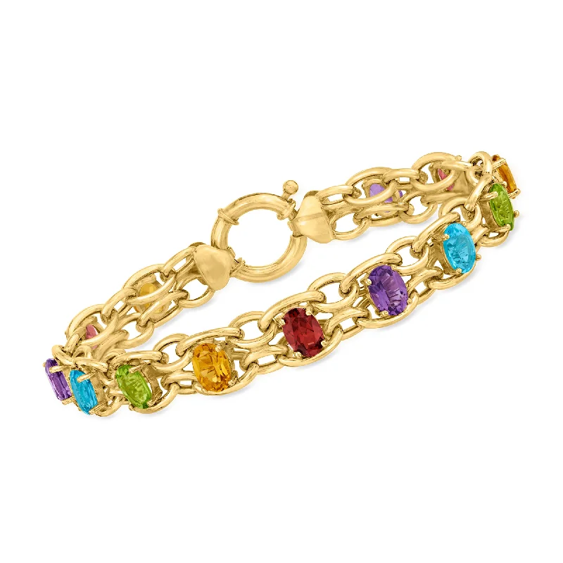 Ross-Simons Multi-Gemstone Oval-Link Bracelet in 18kt Gold Over Sterling