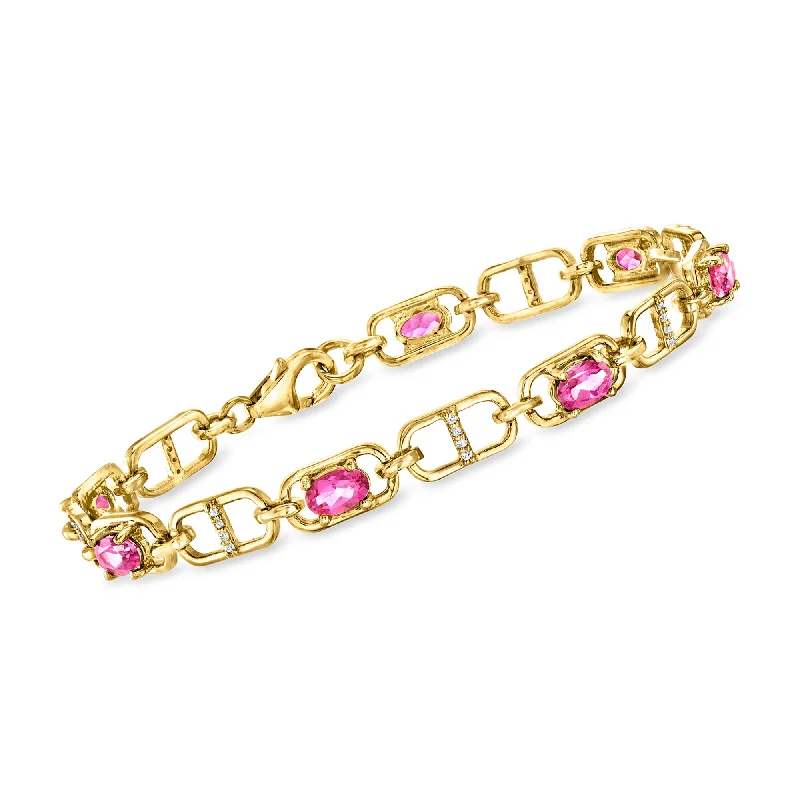 Ross-Simons Pink Topaz and . Diamond Mariner-Link Bracelet in 18kt Rose Gold Over Sterling